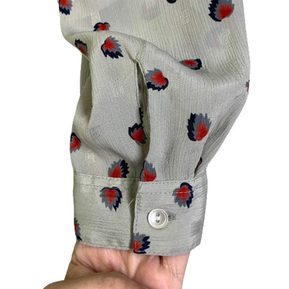 PANTHER Vintage Grey & Red Printed Button Down Blouse - Picture 9 of 13